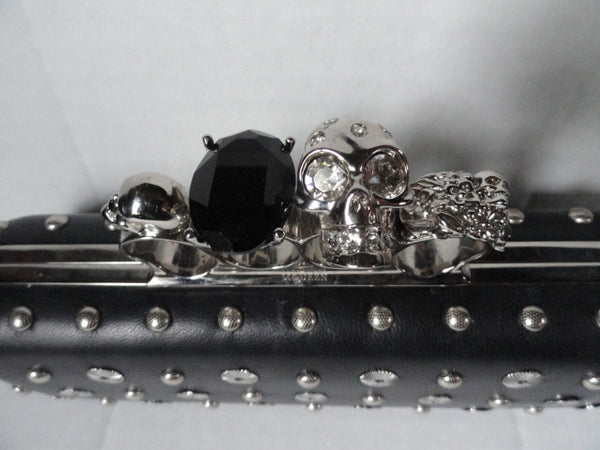 Alexander McQueen Black Leather  Clutch with Skull Handle