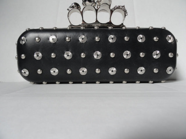 Alexander McQueen Black Leather  Clutch with Skull Handle