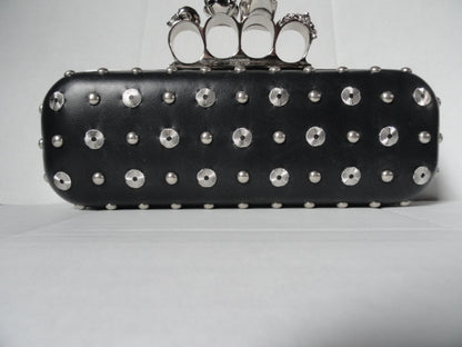 Alexander McQueen Black Leather  Clutch with Skull Handle