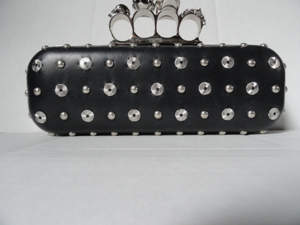 Alexander McQueen Black Leather  Clutch with Skull Handle