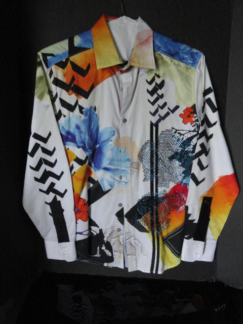 Robert Graham Zero to Sixty Long Sleeve Embroidered Shirt Size Medium