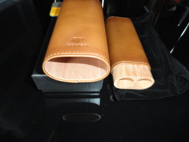 Brown Leather with Wood Cigar Case  NIB