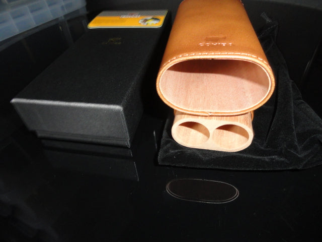 Brown Leather with Wood Cigar Case  NIB