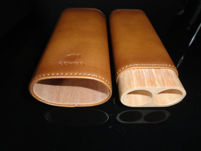 Brown Leather with Wood Cigar Case  NIB