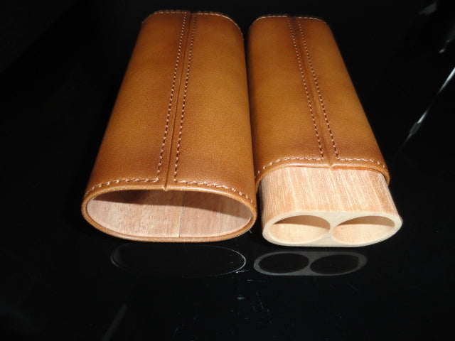 Brown Leather with Wood Cigar Case  NIB
