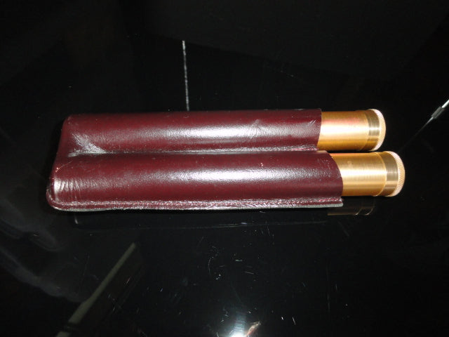 Cigar Classics Brown Leather and Gold Anodized Tubes Twin Cigar Holder