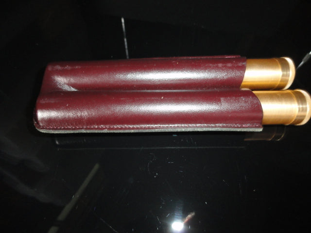 Cigar Classics Brown Leather and Gold Anodized Tubes Twin Cigar Holder