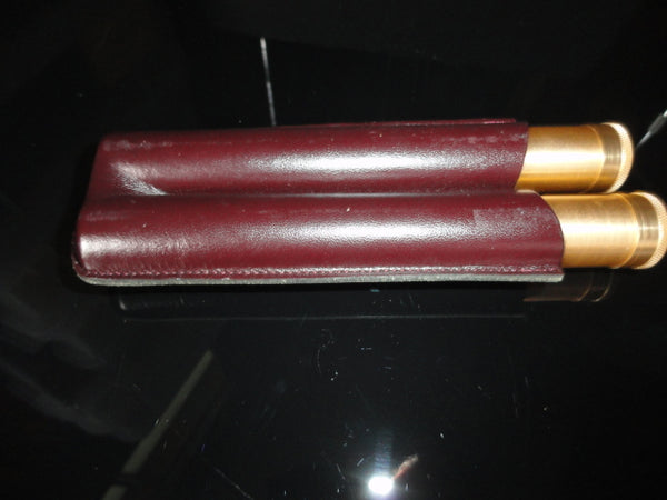 Cigar Classics Brown Leather and Gold Anodized Tubes Twin Cigar Holder
