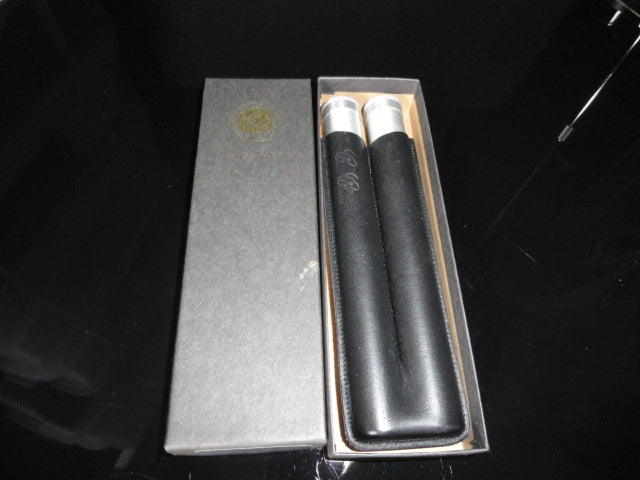 Cigar Classics Black Leather and Silver Anodized Tubes Twin Cigar Holder