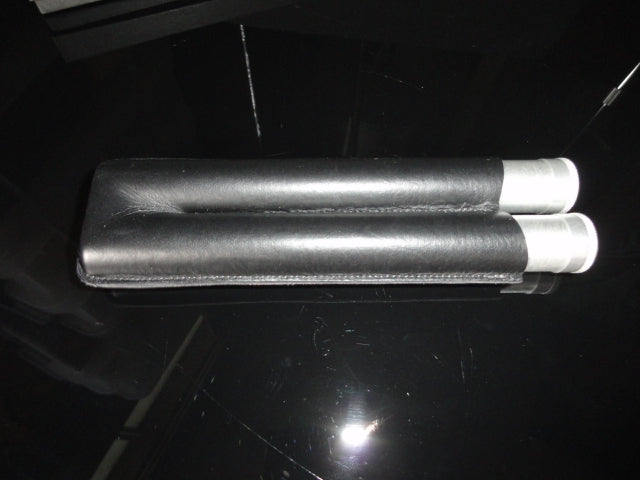 Cigar Classics Black Leather and Silver Anodized Tubes Twin Cigar Holder