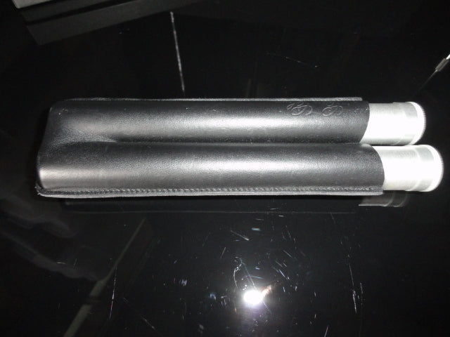 Cigar Classics Black Leather and Silver Anodized Tubes Twin Cigar Holder