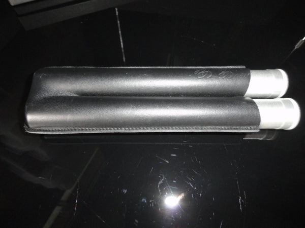 Cigar Classics Black Leather and Silver Anodized Tubes Twin Cigar Holder