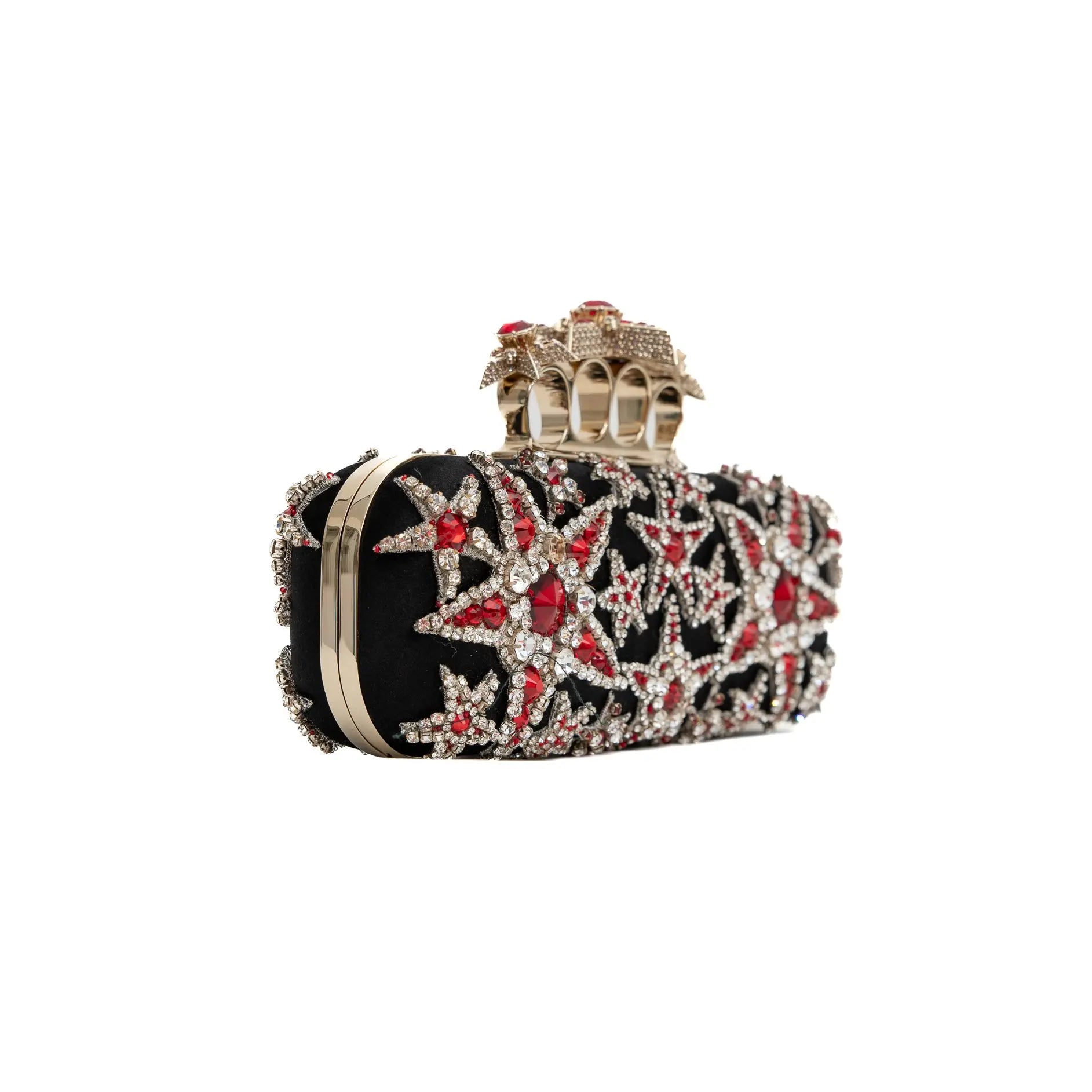 Alexander Mc Queen Black Satin Clutch with crystals