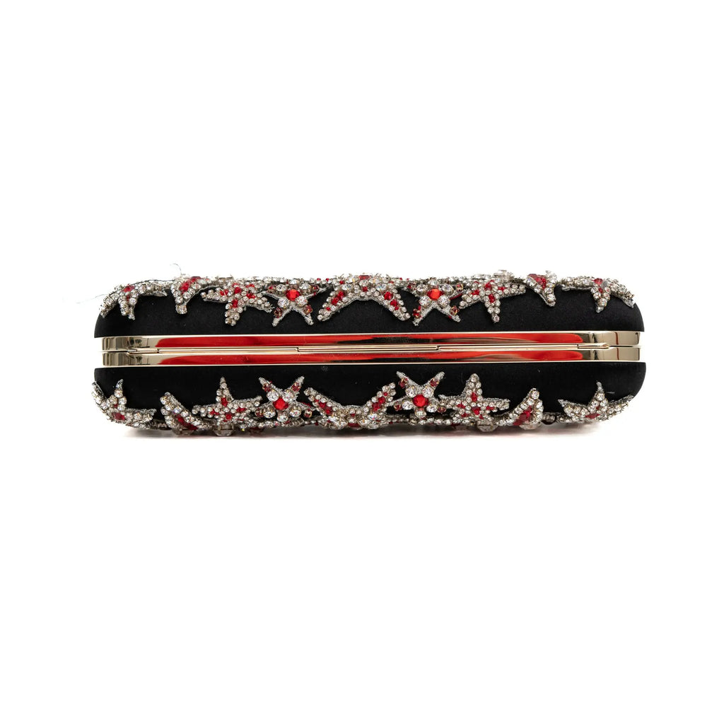 Alexander Mc Queen Black Satin Clutch with crystals