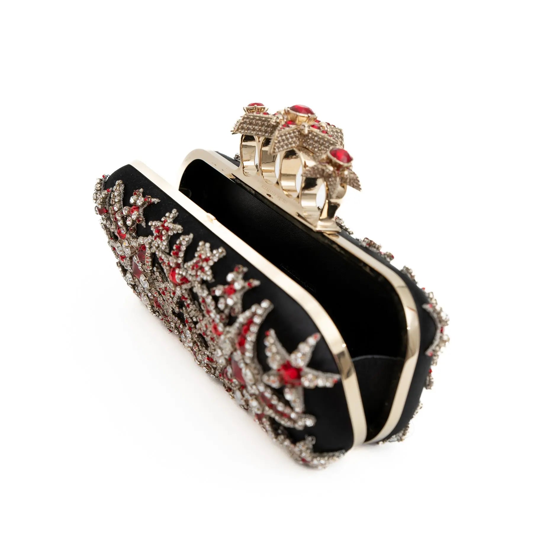 Alexander Mc Queen Black Satin Clutch with crystals
