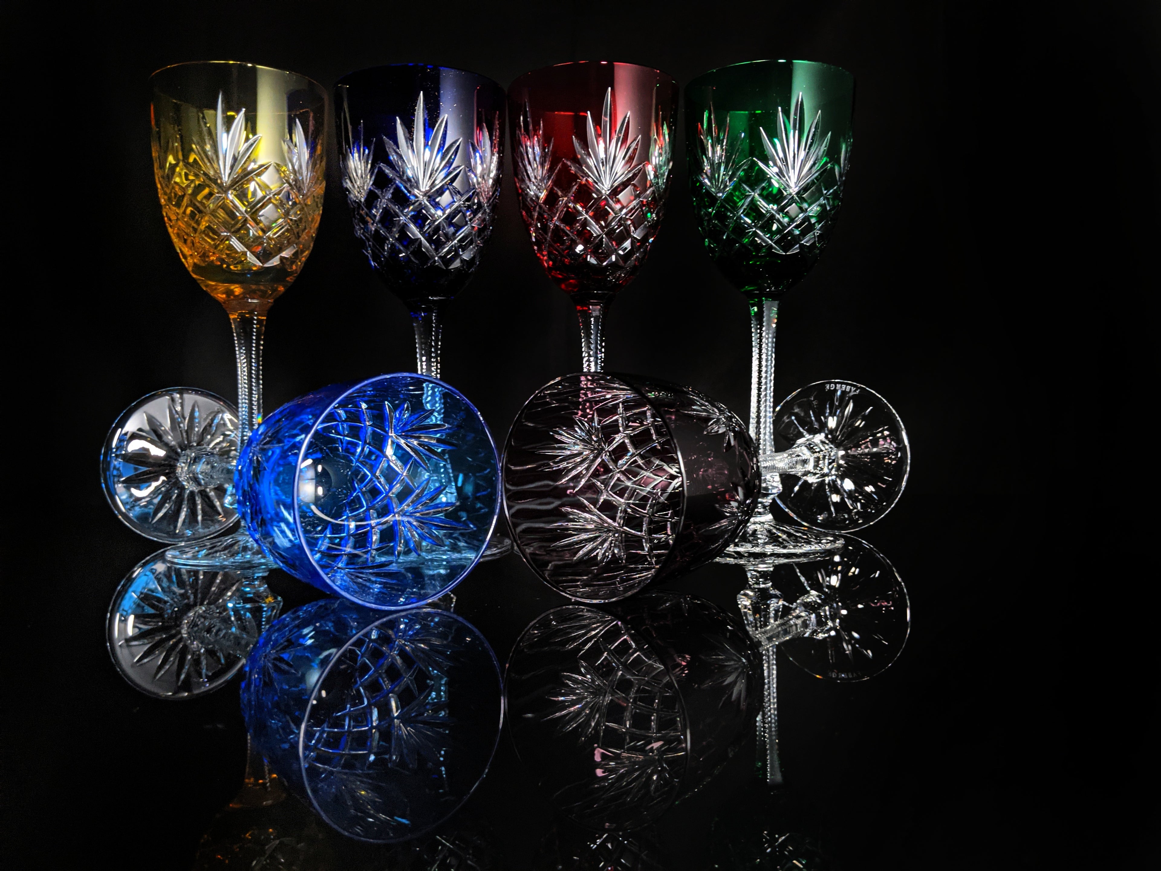 Faberge  Odessa  Crystal Colored Goblet  Glasses  set of 6 NIB