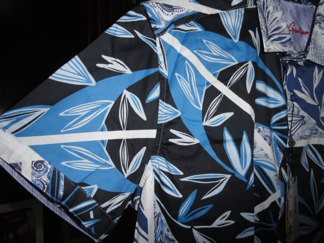 Robert Graham Blue Palm Short Sleeve Shirt Size 2XL NWTS