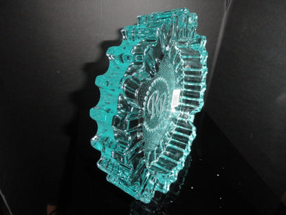 Rocky Patel Luminoso Teal / Blue Glass Heavy Cigar Ashtray Measures 10" Diameter NIB