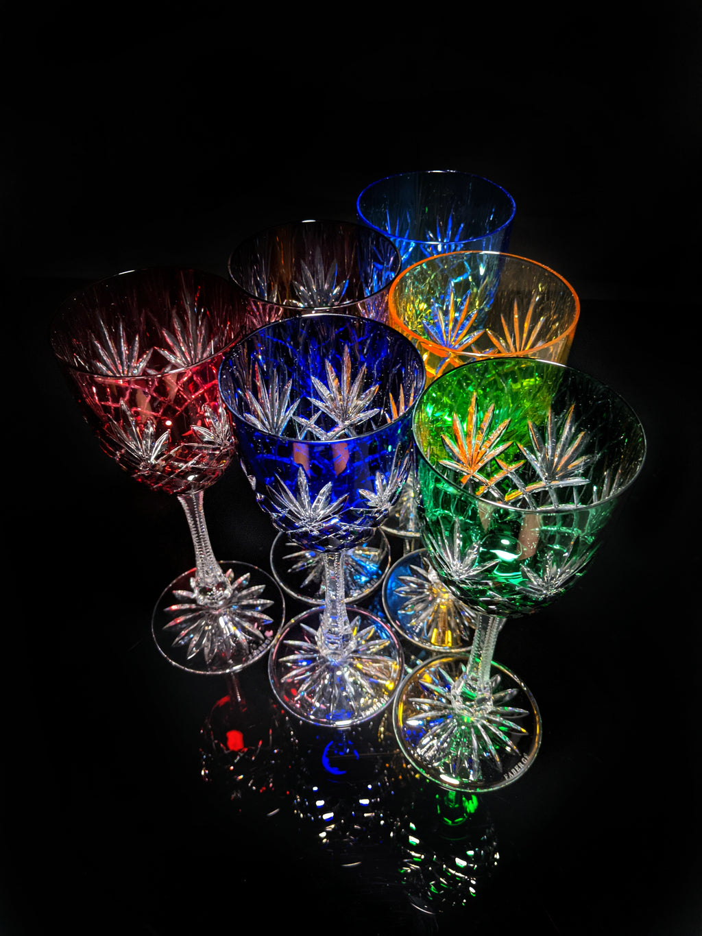 Faberge  Odessa  Crystal Colored Goblet  Glasses  set of 6 NIB
