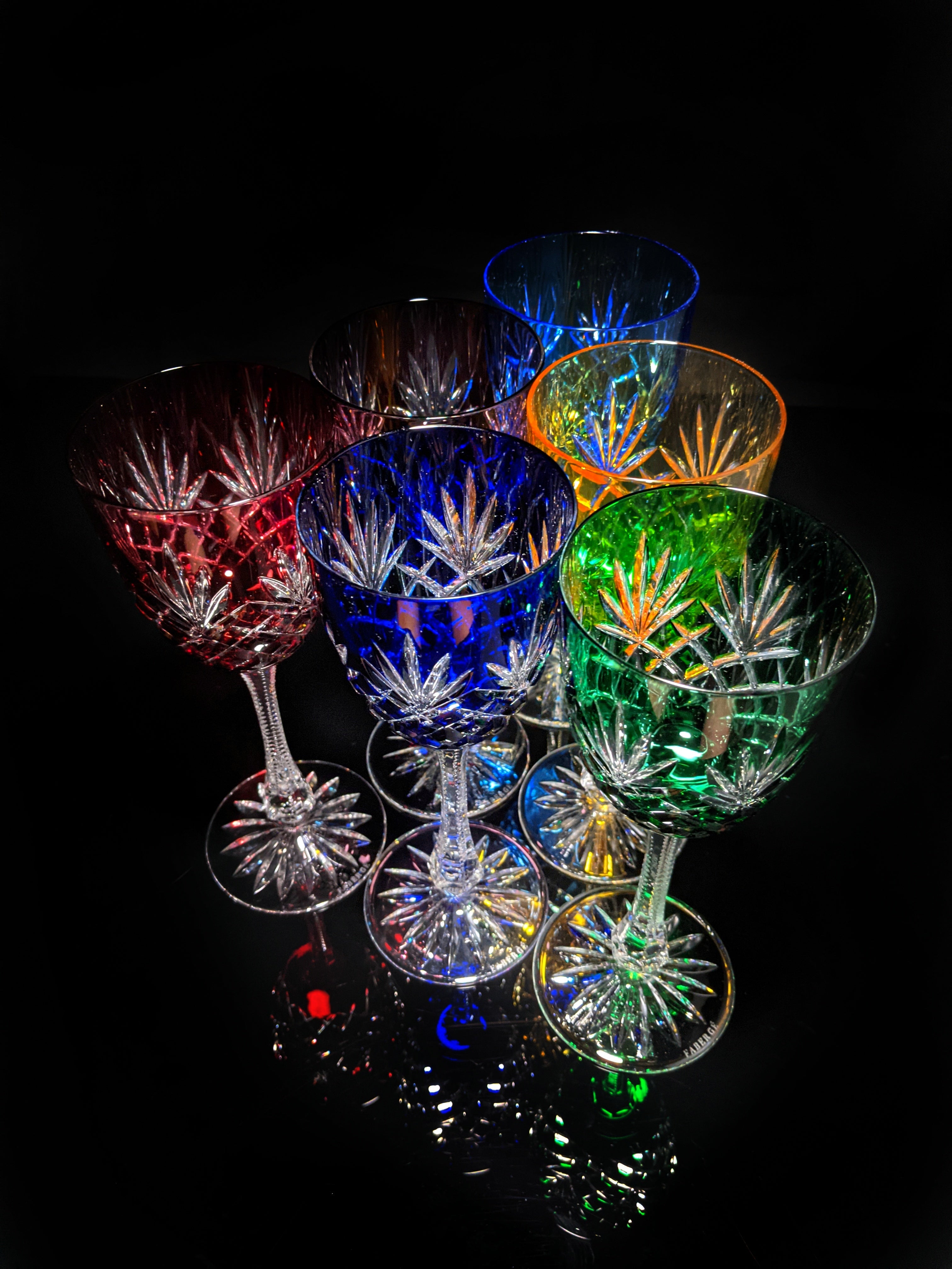 Faberge  Odessa  Crystal Colored Goblet  Glasses  set of 6 NIB