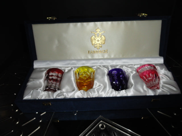 Faberge Crystal Colored Shot Glasses NIB