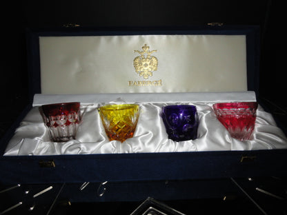 Faberge Crystal Colored Shot Glasses NIB