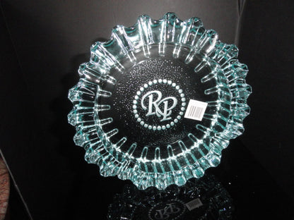 Rocky Patel Luminoso Teal / Blue Glass Heavy Cigar Ashtray Measures 10" Diameter NIB