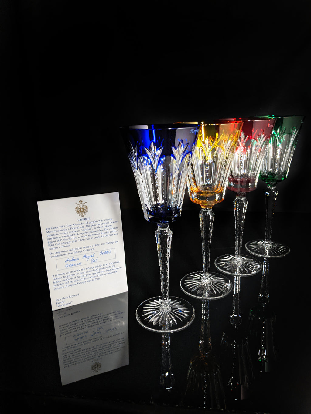 Faberge Grand Palais Crystal Colored Goblets NIB