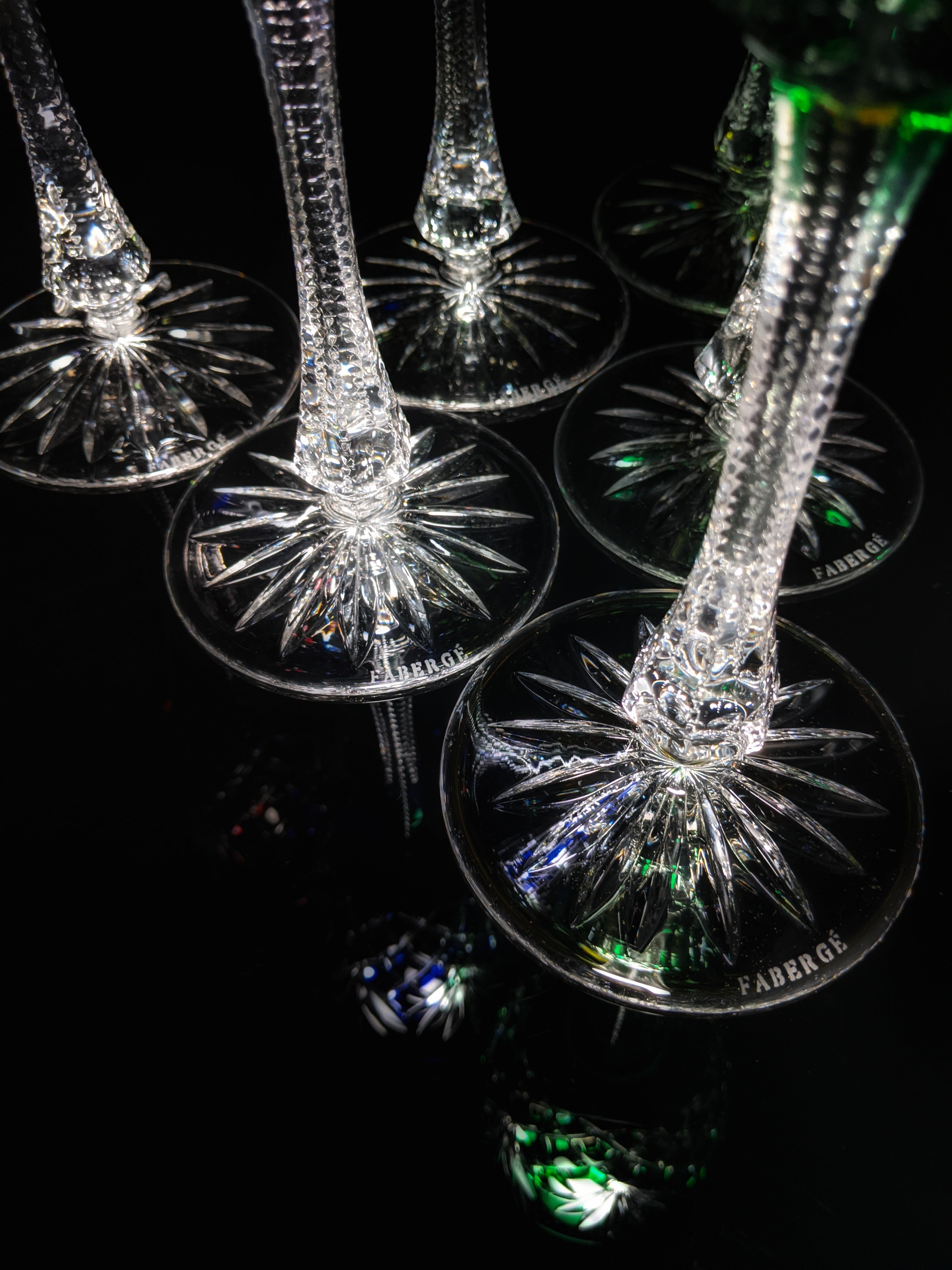 Faberge  Odessa  Crystal Colored Goblet  Glasses  set of 6 NIB
