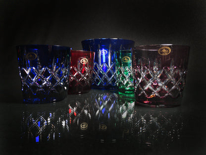 AJKA Colored Crystal Old Fashioned Glasses with Ice Bucket