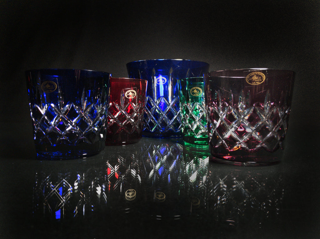 AJKA Colored Crystal Old Fashioned Glasses & Ice Bucket — Set of 4