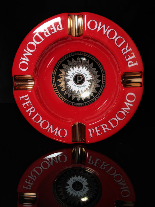 Perdomo Red and Gold  large ceramic ashtray 9" diameter NIB