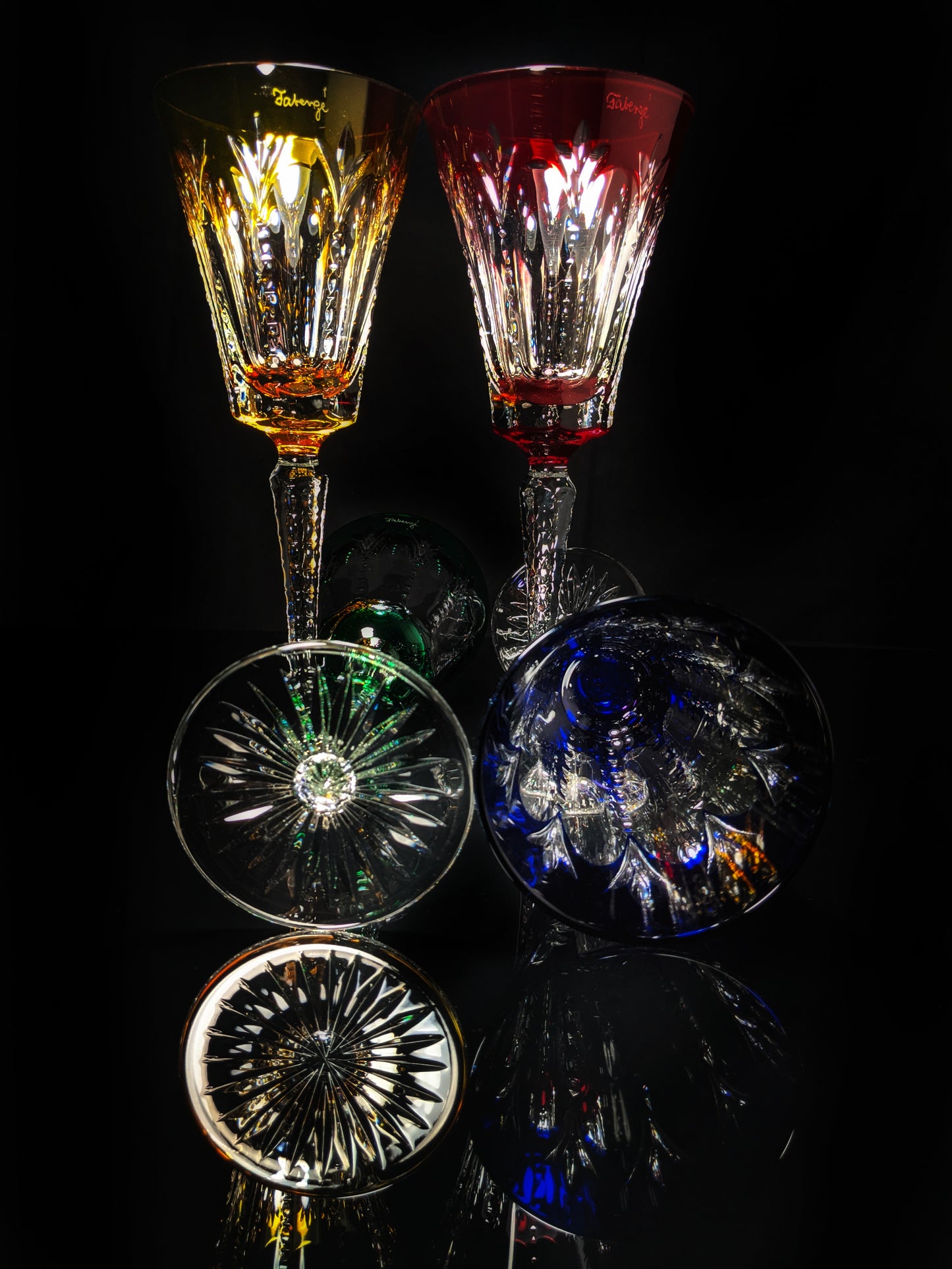 Faberge Grand Palais Crystal Colored Goblets NIB