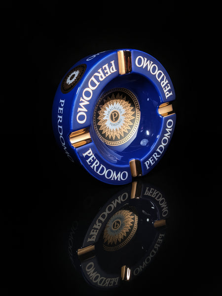 Perdomo Blue and Gold large ceramic ashtray 9" diameter NIB