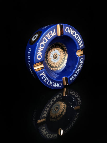 Perdomo Blue and Gold large ceramic ashtray 9" diameter NIB