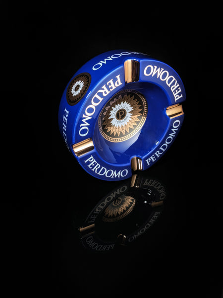 Perdomo Blue and Gold large ceramic ashtray 9" diameter NIB