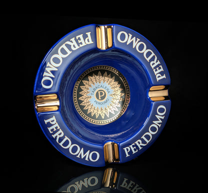 Perdomo Blue and Gold large ceramic ashtray 9" diameter NIB
