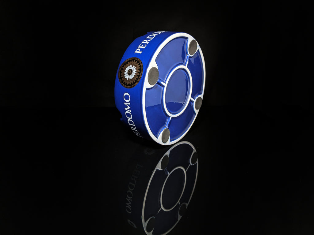 Perdomo Blue and Gold large ceramic ashtray 9" diameter NIB