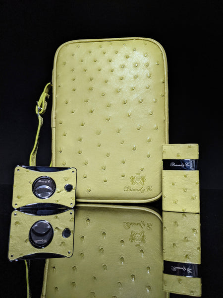 Brizard  Traveler in Genuine Ostrich Matcha Green with cutter and lighter