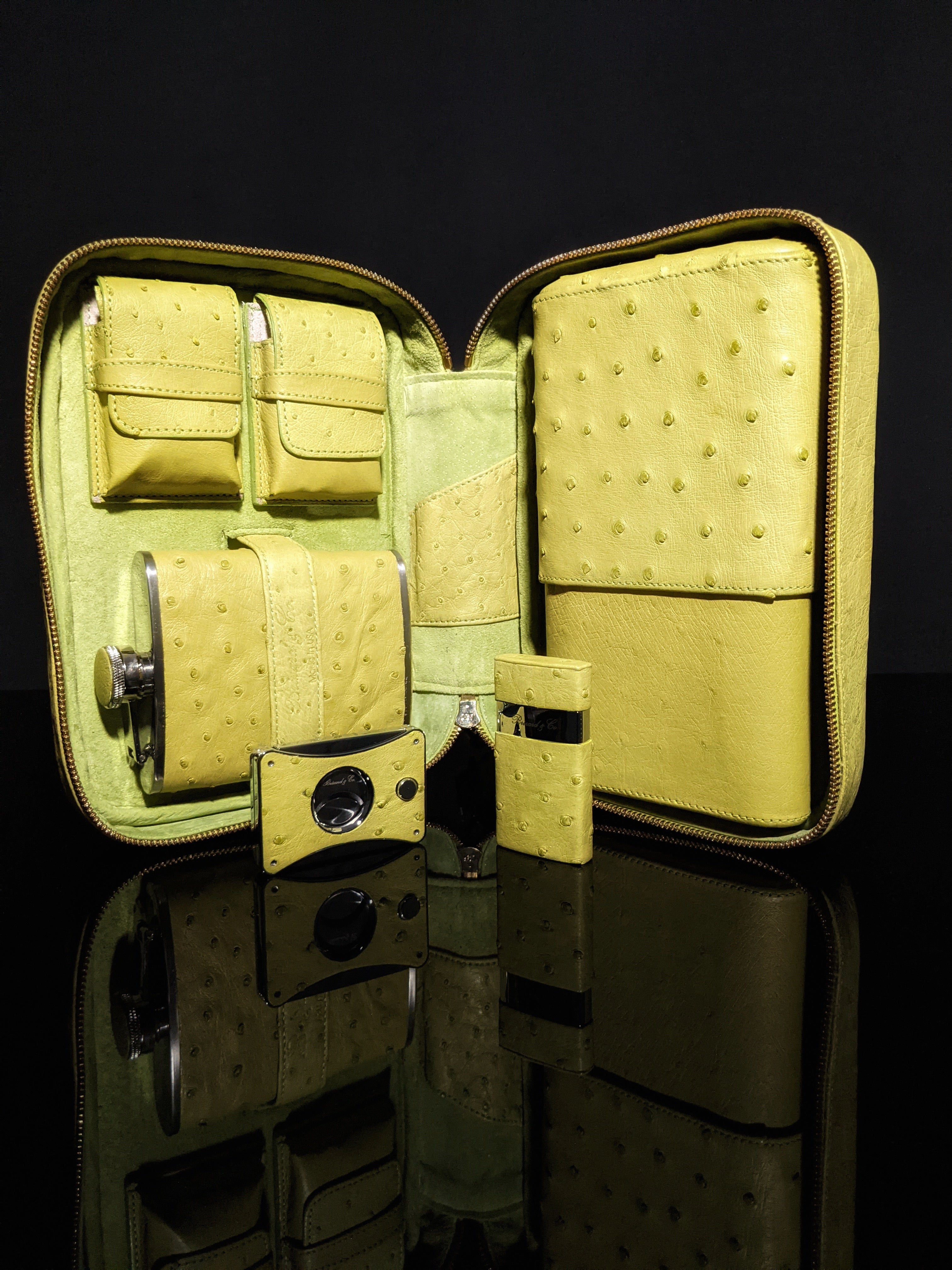 Brizard and Co. Havana Traveler — Genuine Ostrich Matcha Green with Cutter & Lighter