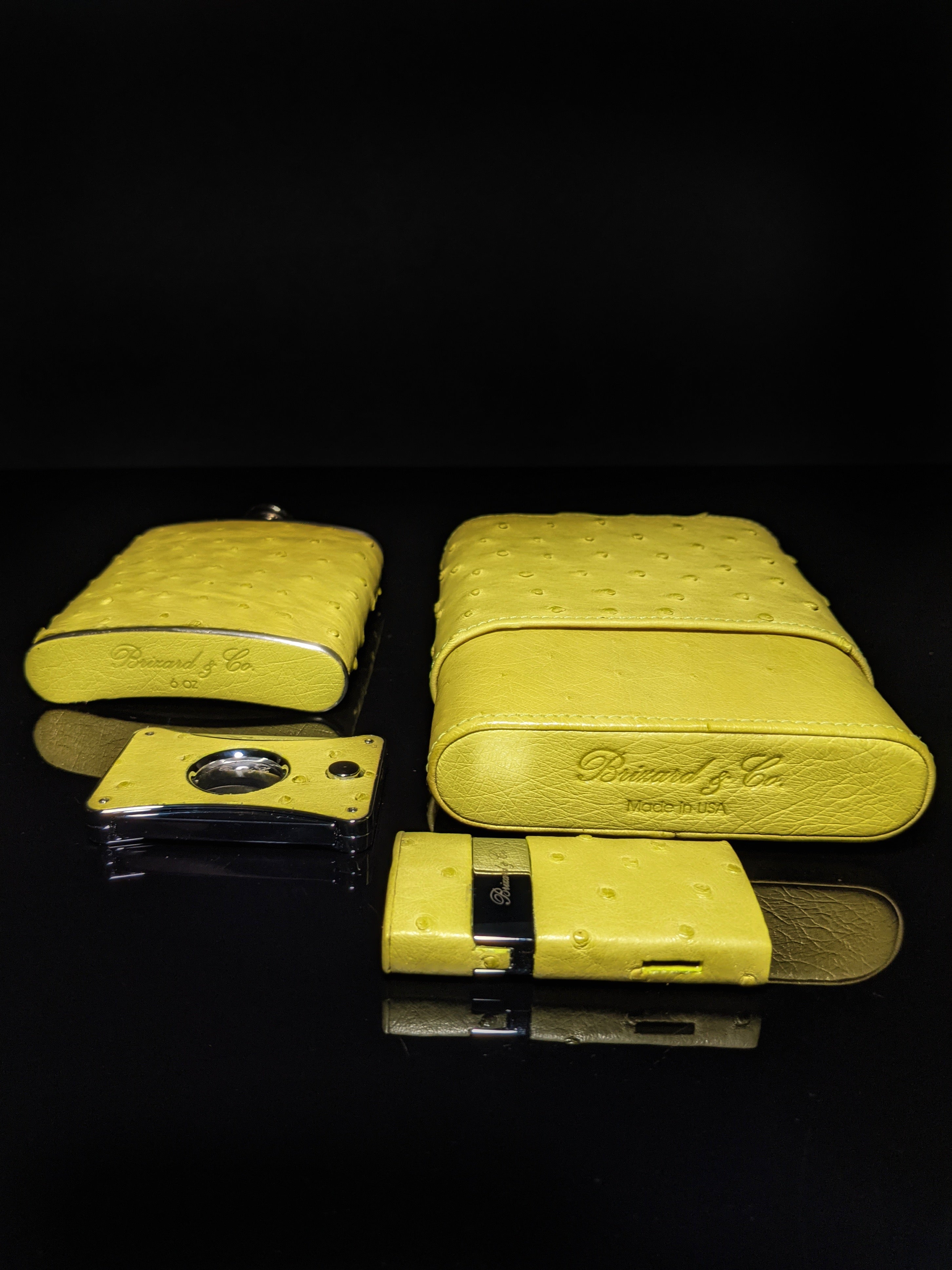 Brizard  Traveler in Genuine Ostrich Matcha Green with cutter and lighter