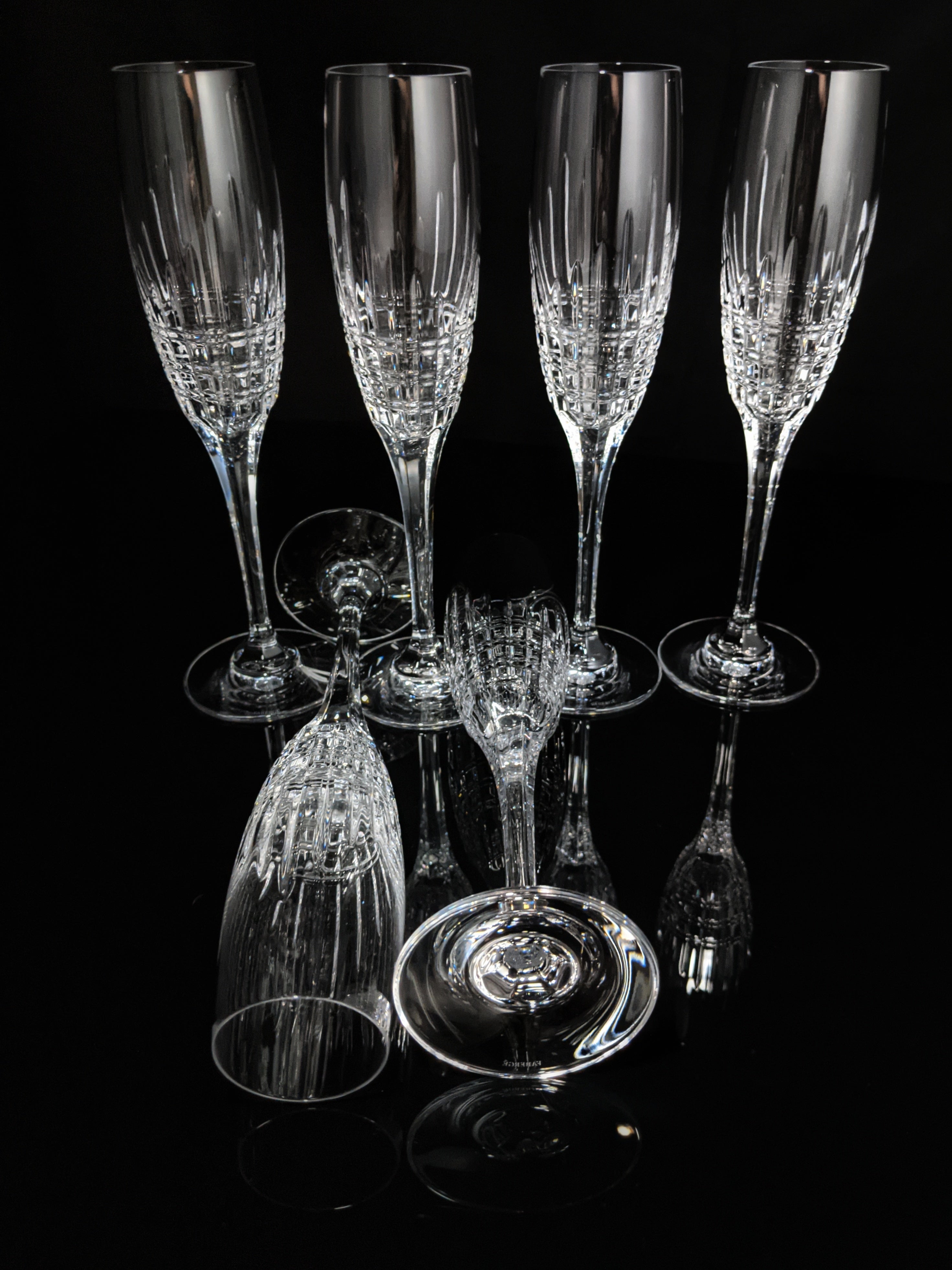 Faberge Crown Clear Cut Crystal Champagne Flutes Set of 6 NIB