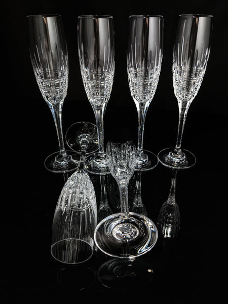 Faberge Crown Clear Cut Crystal Champagne Flutes Set of 6 NIB