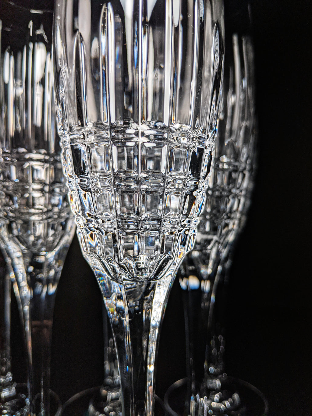 Faberge Crown Clear Cut Crystal Champagne Flutes Set of 6 NIB