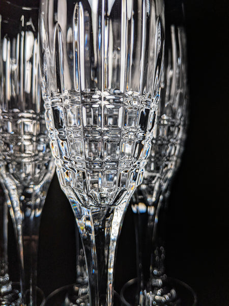 Faberge Crown Clear Cut Crystal Champagne Flutes Set of 6 NIB