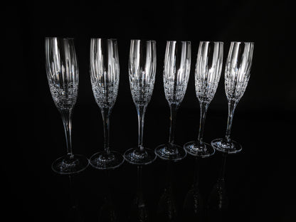 Faberge Crown Clear Cut Crystal Champagne Flutes Set of 6 NIB