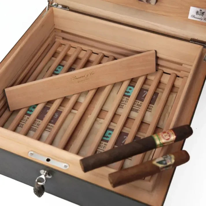 The "Checkers" Cigar Humidor - Ebony and Olive Wood with Leather, 90/100 Count