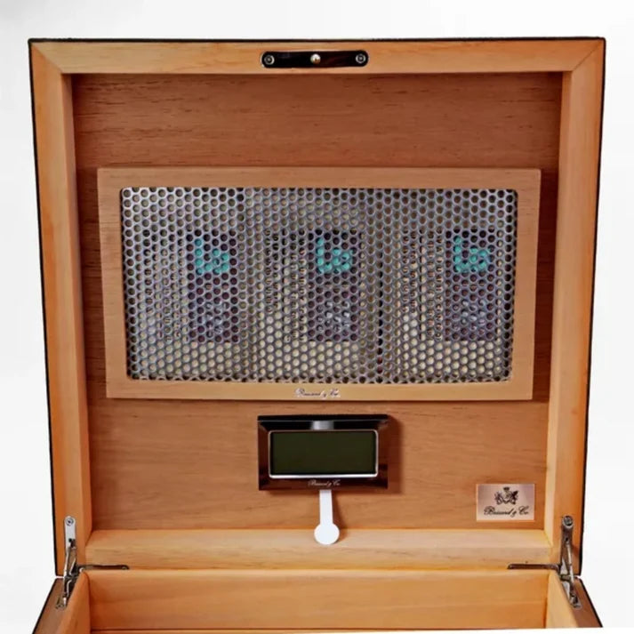 The "Checkers" Cigar Humidor - Ebony and Olive Wood with Leather, 90/100 Count