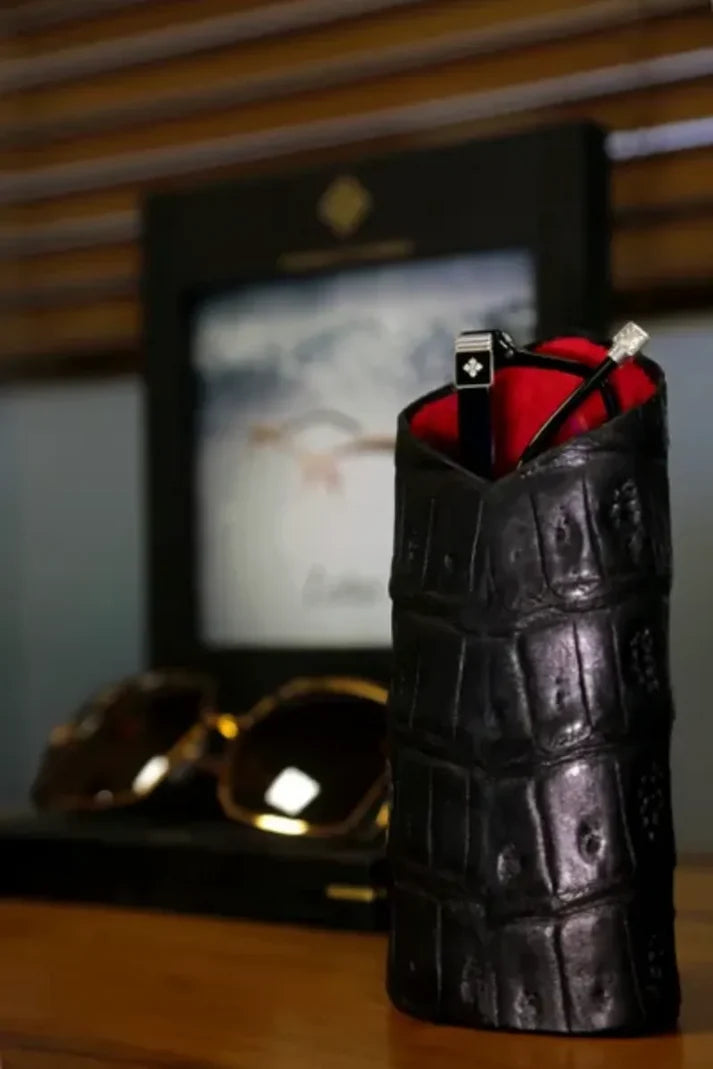 The Luxury Eyewear Stand-Genuine Black Caiman Alligator