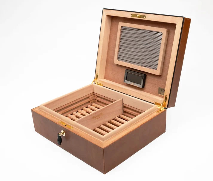 Brizard & Co. Airflow Cigar Humidor - Whisky & Black Leather, 60/70 Count